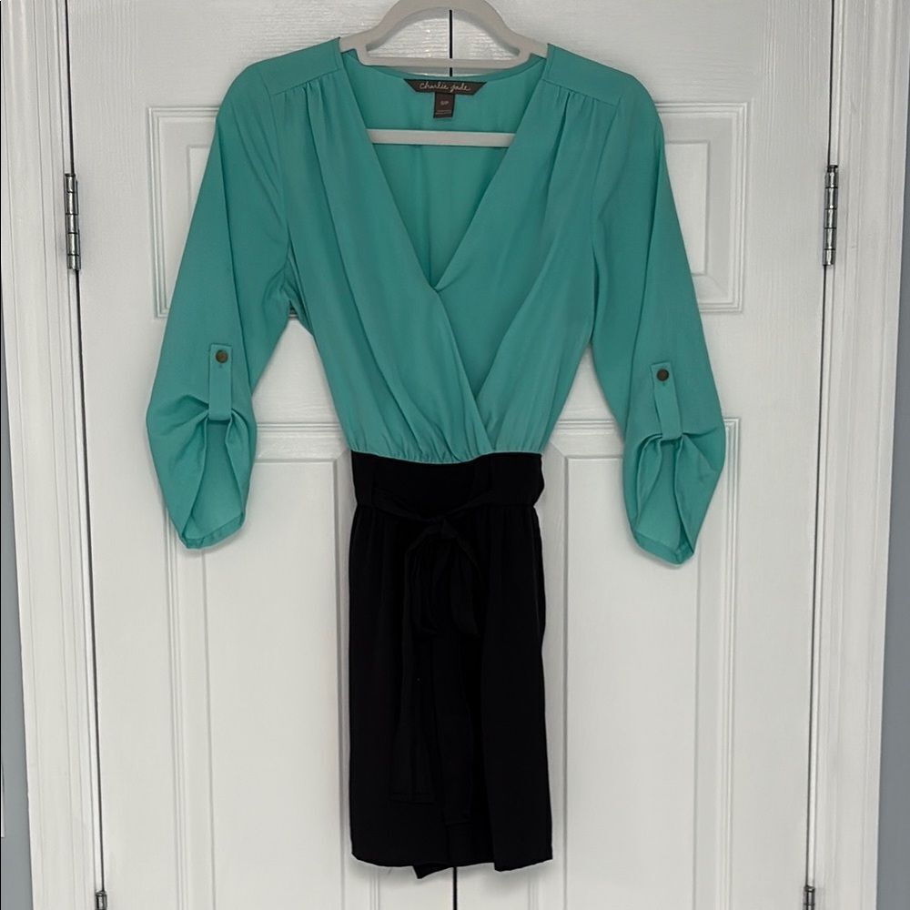 Charlie Jade Green Sheath Dress with Ruched Wrap Design